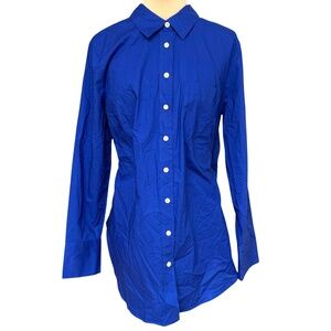 blouse TALBOTS M/L Yves Klein blue cotton button up collar long tunic